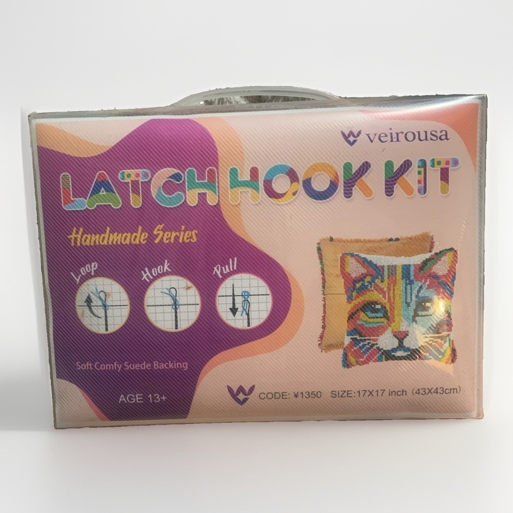 Colorful Cat Latch Hook Kits Age 13+ Beginner Latch Hook Pillowcase Kitty Crafty
